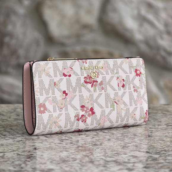 Michael Kors Jet Set Logo Floral Continental Large Wallet - Picture 1 of 7